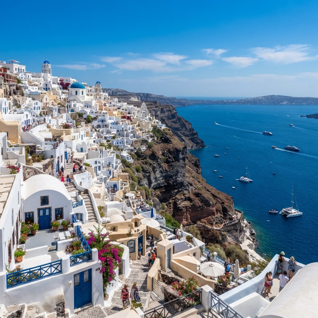 Santorini 的风景邮票